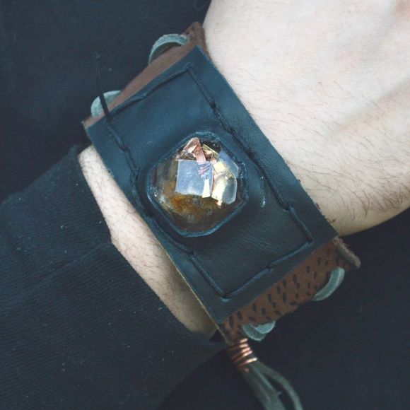 Conceptual Subculture Other - Orgonite Carnelian Copper Leather Cuff Bracelet
